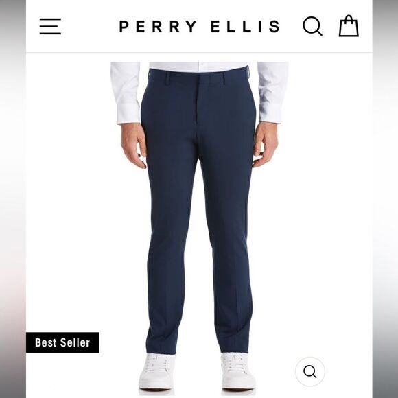 Perry Ellis Slim Fit Dark Navy Blue Men’s Pants - Picture 1 of 7